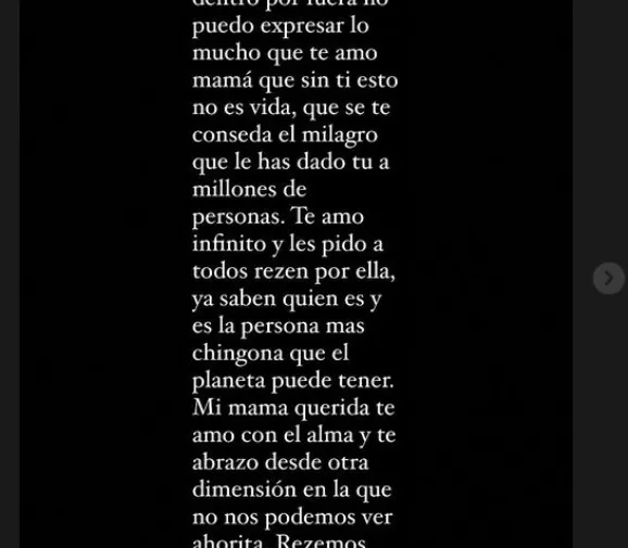 Así fue la historia de Instagram donde Camila West pedía un milagro por su querida mamá, Amparín Serrano (Foto: Instagram/@camilawests)