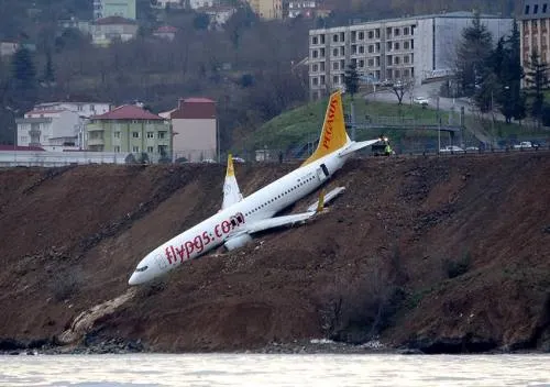 Video: Avión turco derrapa en pista y casi cae al Mar Negro