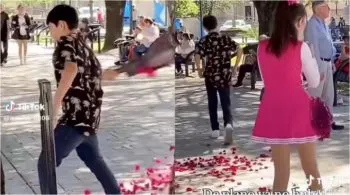 Joven desilusionado destruye ramo de rosas tras ser rechazado por una porrista