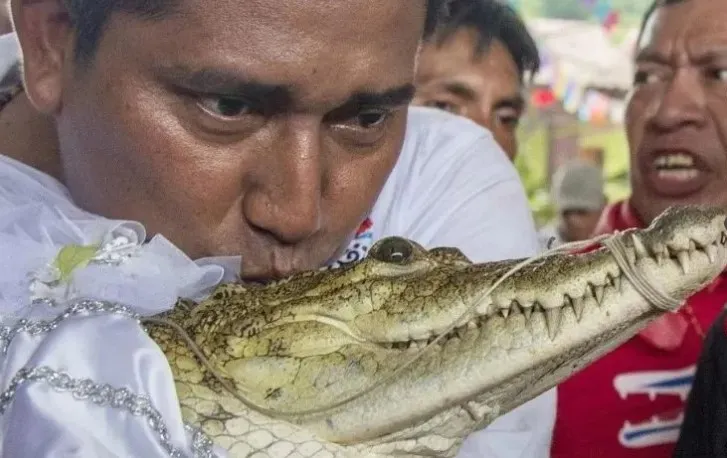 Alcalde oaxaqueño se casa con un cocodrilo
