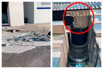 Se desploma parte del techo del edificio Inxignia, sobre Vía Atlixcáyotl, y golpea a microbús