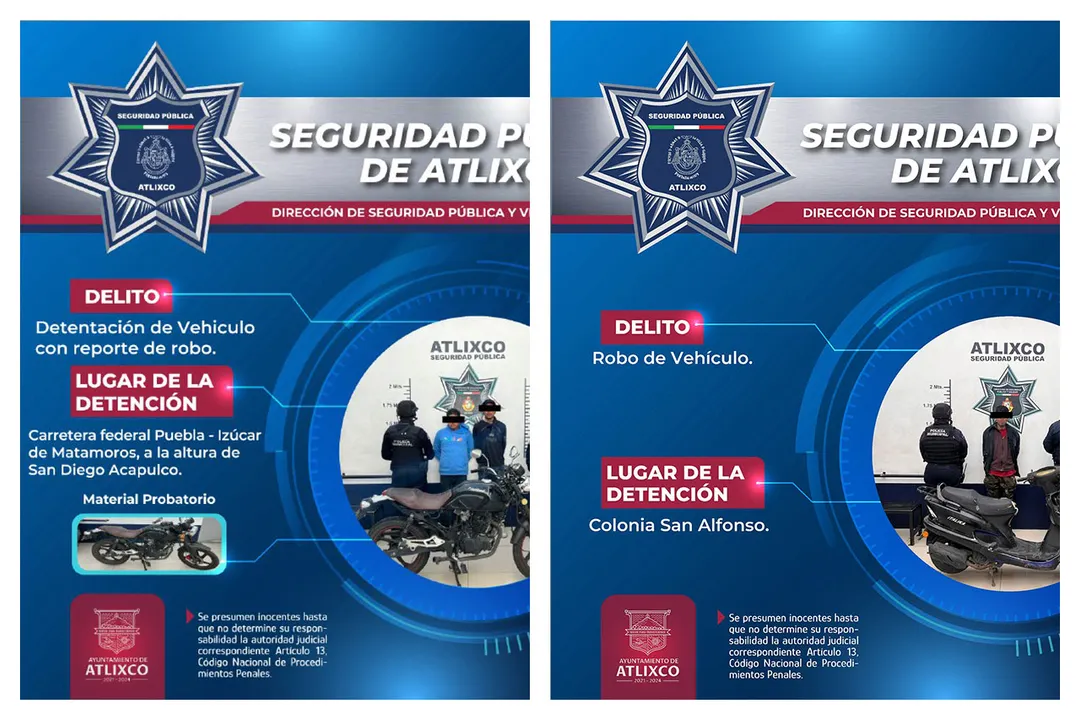Atlixco Detenidos Motocicletas Robadas