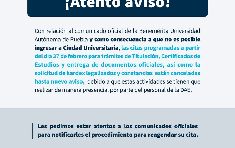 suspenden trámites de titulación buap