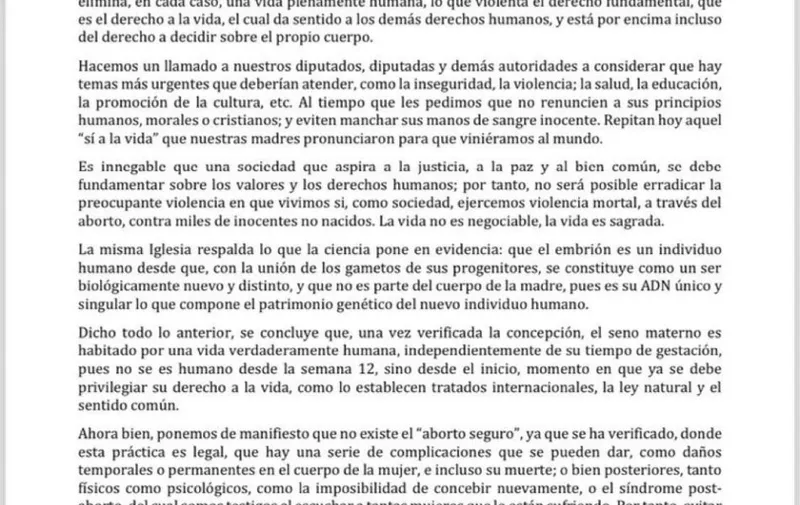 Aborto viola "derecho a la vida", dice Arquidiócesis de Puebla