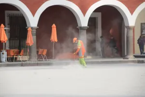 Por caída de ceniza volcánica, implementa operativo San Pedro Cholula