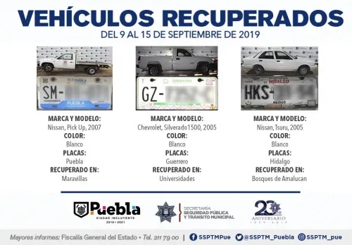 Exitosamente, recuperó policía municipal de Puebla seis vehículos con reporte de robo