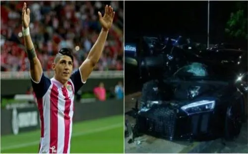¡Pérdida total! Alan Pulido choca y destroza su auto en Zapopan