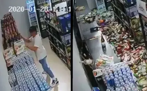 Hombre se vuelve viral por tratar de salvar las cervezas durante sismo (Video)