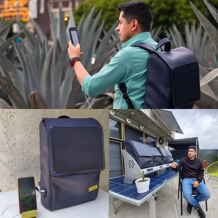 El estudiante mexicano Moisés Venegas, creó una mochila solar hecha con piel de nopal para cargar dispositivos móviles