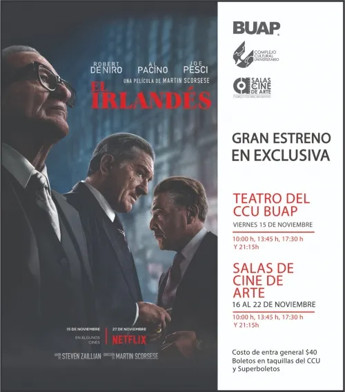 CCU BUAP proyectará en exclusiva la cinta de Martin Scorsese El Irlandés