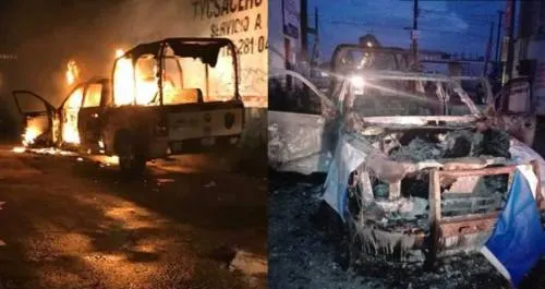 Hieren a policías y queman patrullas por salvar a un delincuente en San Lorenzo Almecatla