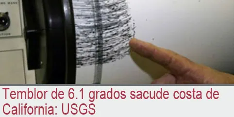 Temblor de 6.1 grados sacude costa de California: USGS
