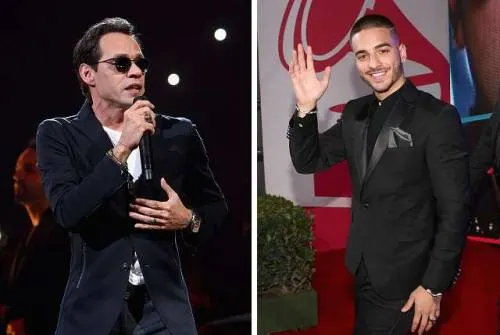Marc Anthony y Maluma se dieron tremendo beso.