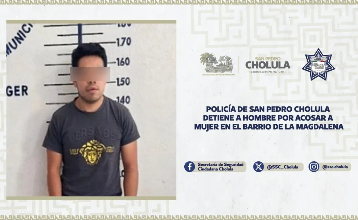 Aseguran a joven de 26 años por presunto abuso sexual en San Pedro Cholula
