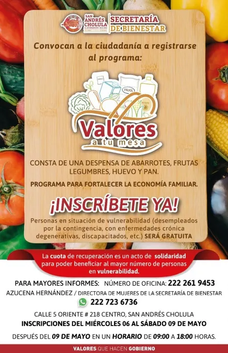Secretaría de Bienestar lanza convocatoria del programa Valores a tu Mesa