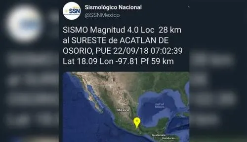 Reportan sismo de 4.0 grados con epicentro al sureste de Acatlán de Osorio