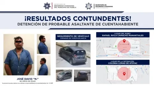 Policías municipales de Puebla y San Pedro Cholula detuvieron a probable asaltante de cuentahabiente