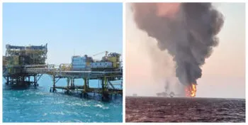 Reportan incendio en la plataforma marina de Pemex en Cantarell, Campeche 