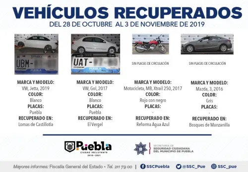 Remitió SSC de Puebla 26 vehículos ante el Ministerio Público