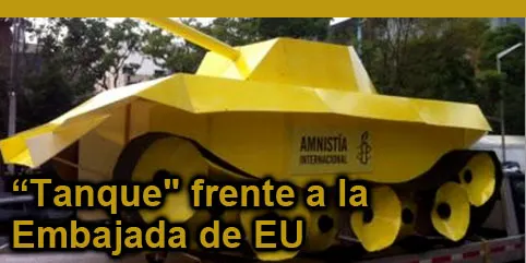 Coloca Amnistia Internacional ”Tanque” frente a embajada de EU