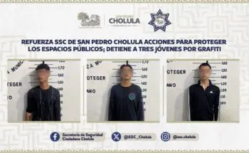 Detienen a tres jóvenes por realizar grafitis en inmueble de San Pedro Cholula