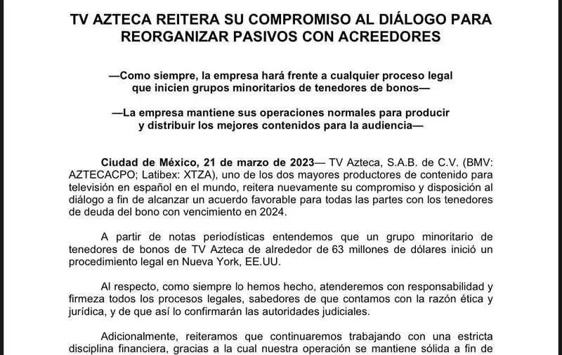 Bancarrota TvAzteca