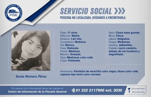 Buscan a Sonia Romero Pérez menor desaparecida