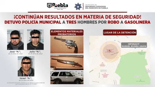 Detuvo policía municipal a tres hombres por robo a gasolinera