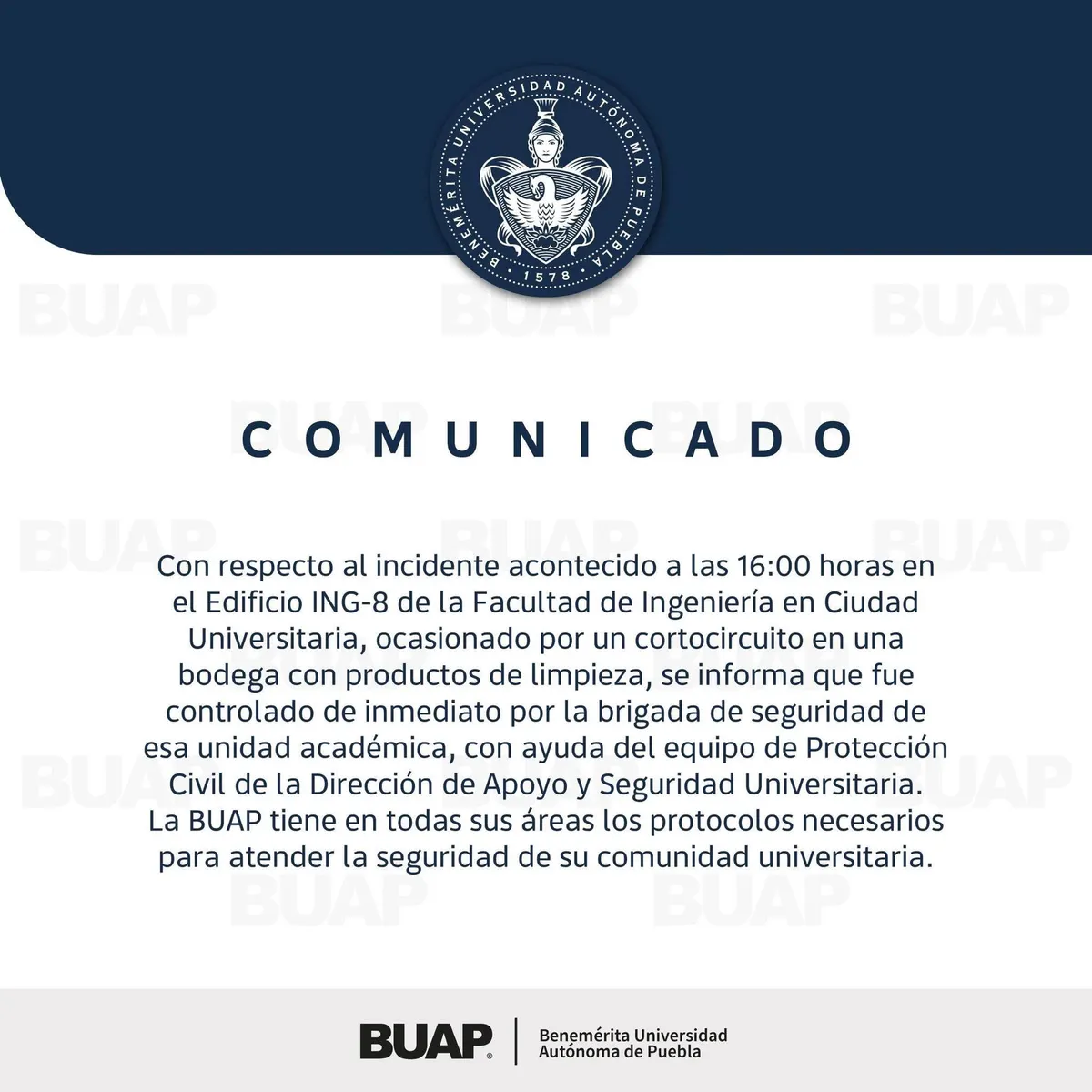 Cortocircuito provoca incendio en la Facultad de Ingeniería de la BUAP; fue controlado de inmediato