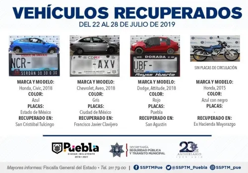 Recuperó policía municipal de Puebla una decena de vehículos con reporte de robo