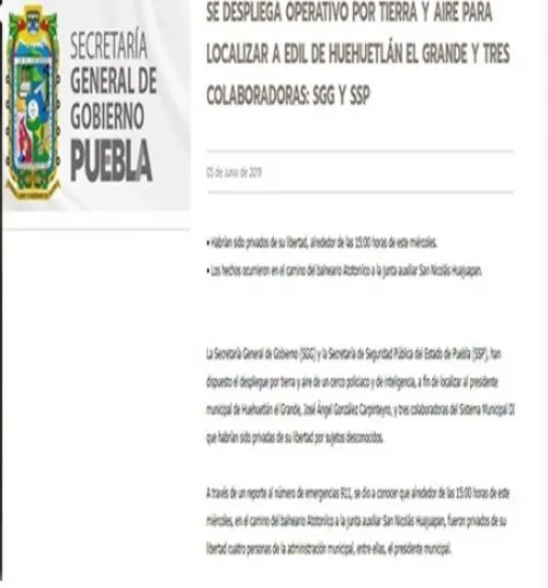 Se despliega operativo por tierra y aire para localizar a edil de Huehuetlán el Grande