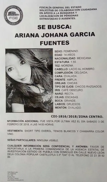 Servicio Social para ubicar a Ariana Johana García de 15 años de edad