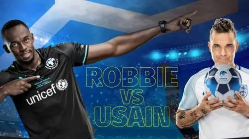 El cantante Robbie Williams reta a Usain Bolt a un partido de fútbol