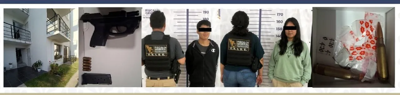 Detuvo la FGE durante cateo a dos personas en posesión de droga, un arma de fuego y diversos cartuchos