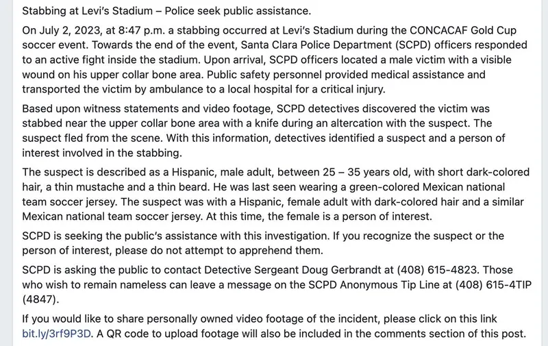Mensaje de la Policía de Santa Clara