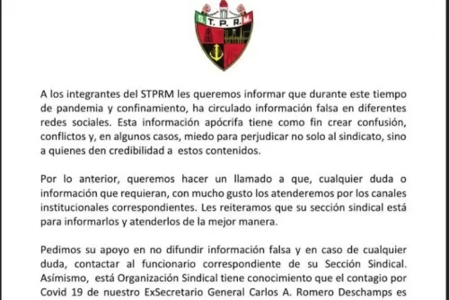 Romero Deschamps no está contagiado de Covid-19, confirma STPRM