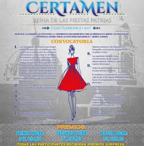 Próximo domingo 10 de Septiembre Certamen Reina de las Fiestas Patrias 2017