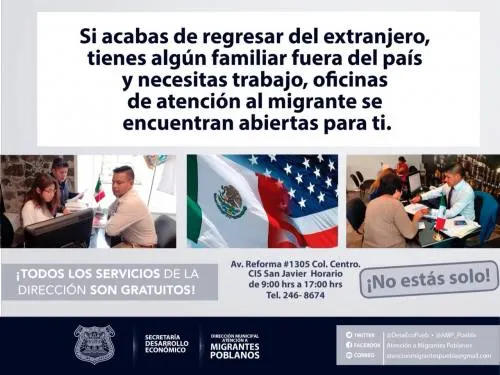 Ayuntamiento de Puebla ofrece servicios integrales a migrantes poblanos que regresan a la ciudad