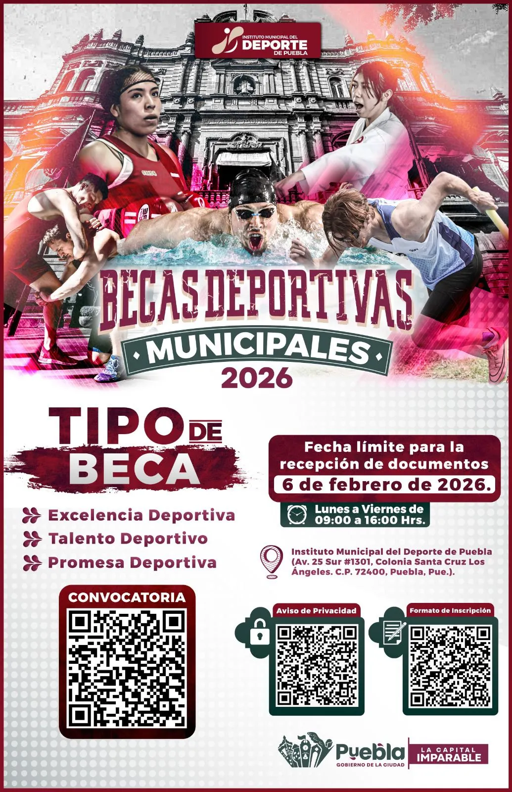 Ayuntamiento de Puebla lanza convocatoria para las Becas Deportivas Municipales 2026