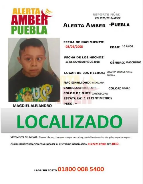 A través de Alerta Amber se localizó a Magdiel Alejandro López López, de 10 años