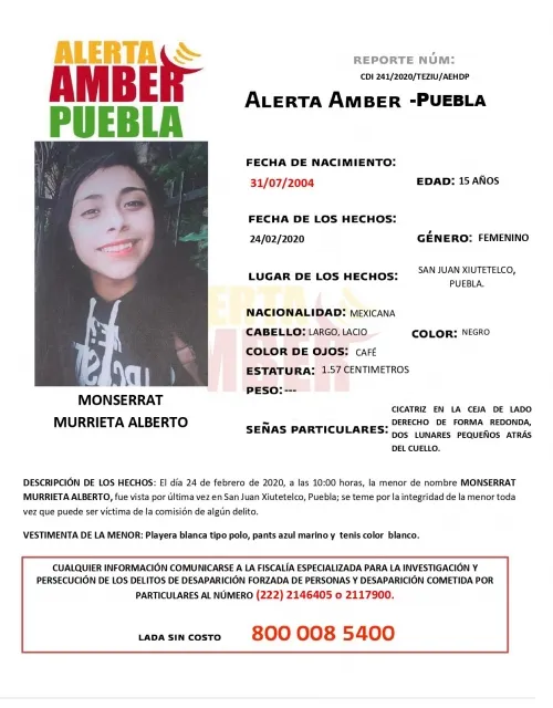 FGE activa Alerta Amber para localizar a adolescente
