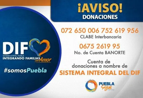 Sistema Estatal DIF abre cuenta bancaria para apoyar a familias poblanas