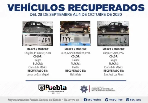 Recuperó policia municipal de Puebla siete vehículos con reporte de robo