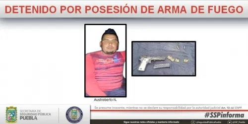 La SSP Estatal de Puebla detuvo a hombre en posesión de un arma de fuego