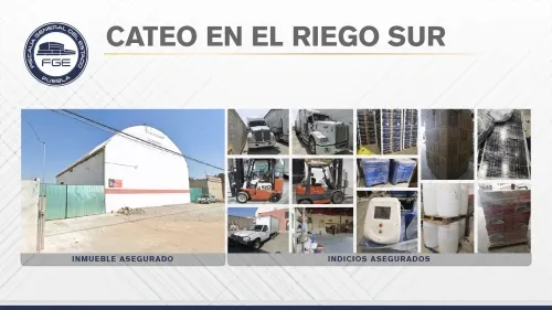 FGE ejecutó cateo en la colonia El Riego Sur donde halló tractocamiones robados y diversa mercancía