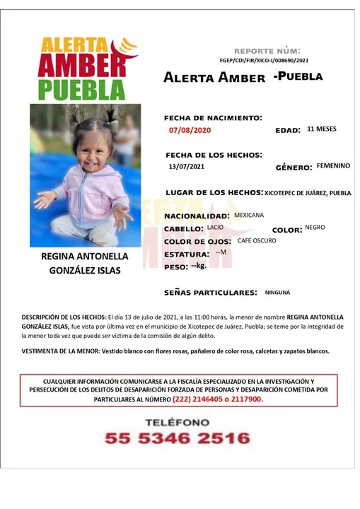 Se activa Alerta Amber para localizar a menor de 11 meses de edad