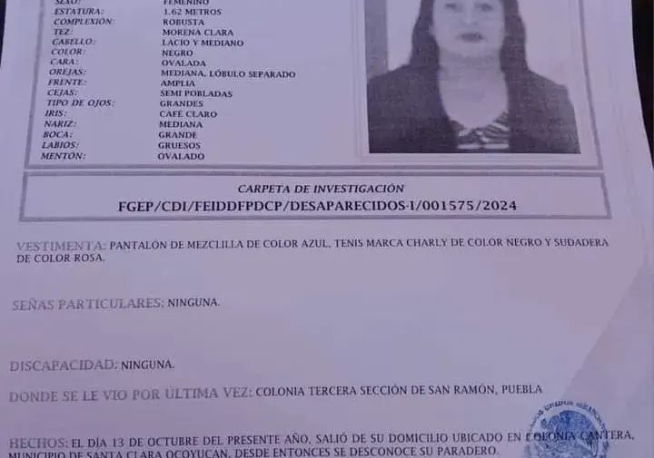 La mujer encontrada sin vida en Santa Clara Ocoyucan estaba reportada como desaparecida