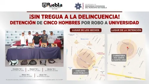 Detuvo SSC de Puebla a cinco hombres por robo a institución de educación superior