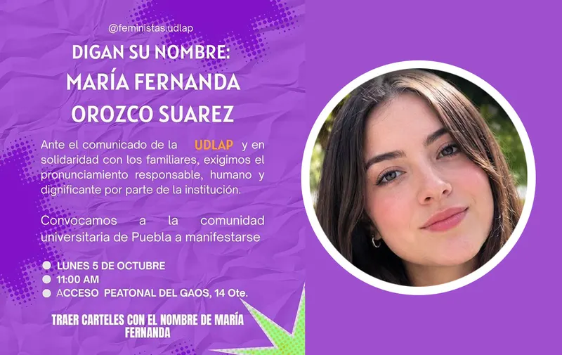 Feministas UDLAP exige nombrar a María Fernanda y convoca a manifestación en San Andrés Cholula
