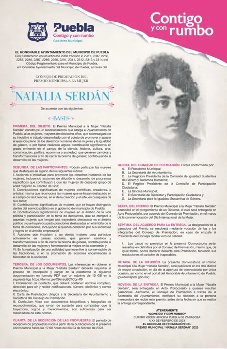 Ayuntamiento De Puebla Convoca Al Premio Natalia Serdan